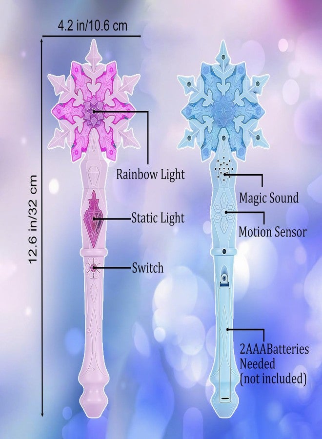 NIYANGLE 2Pcs Light Up Snowflake Wand, Princess Wand with Sound for Kids Girls Toy Wands Christmas Party Favors Costume Cosplay Accessories Blue & Pink - Image 3